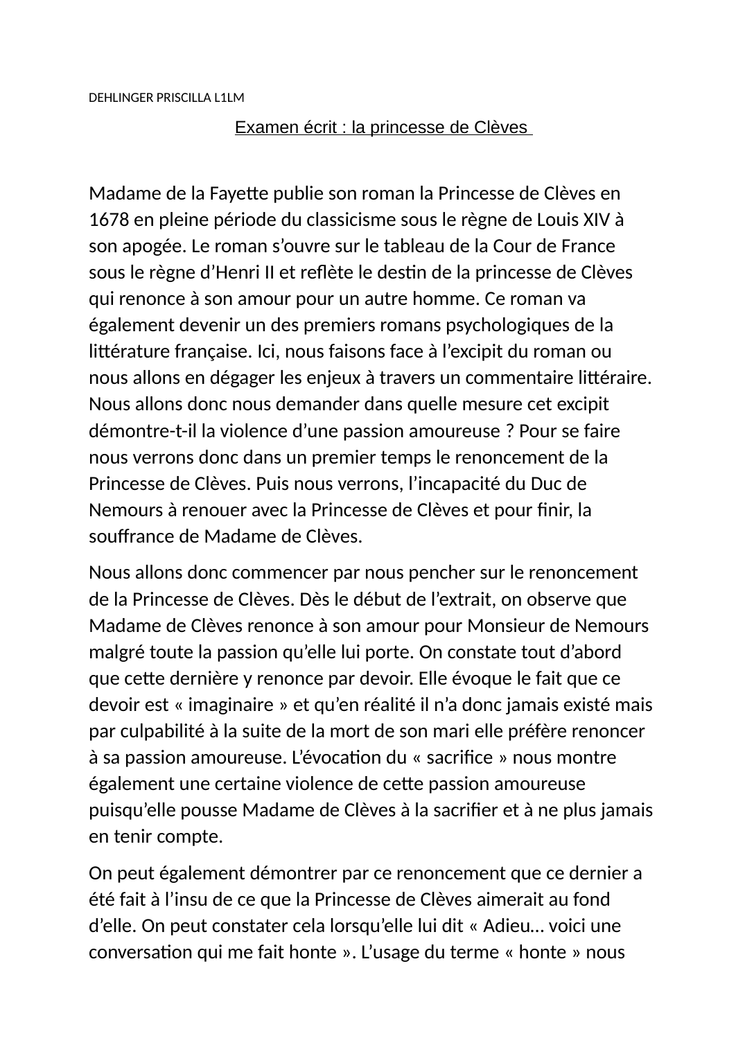 Prévisualisation du document La princesse de Clèves Madame de la Fayette - Excipit (commentaire)