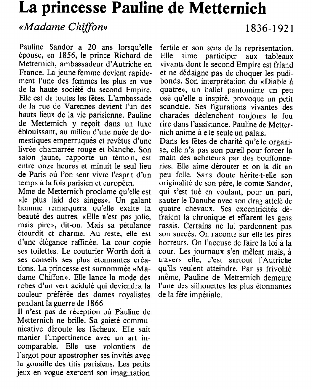 Prévisualisation du document La princesse Pauline de Metternich«Madame Chiffon».