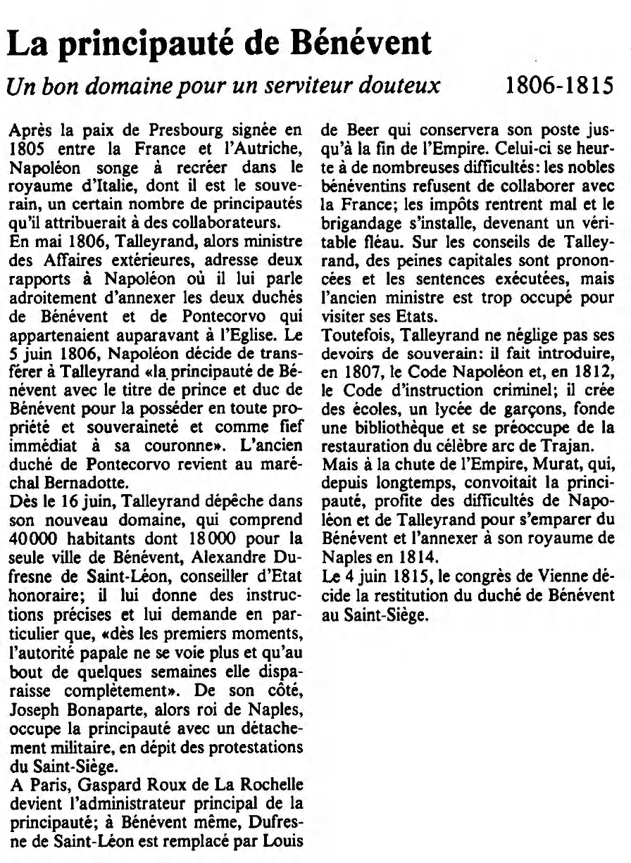 Prévisualisation du document La principauté de Bénévent (1806-1815) - Histoire