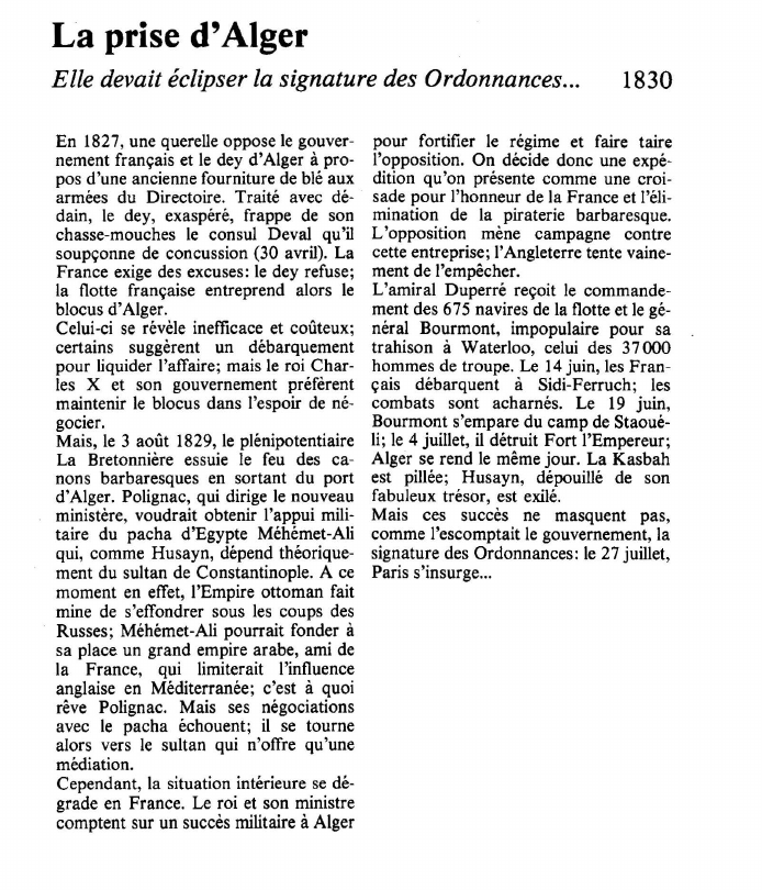 Prévisualisation du document La prise d'AlgerElle devait éclipser la signature des Ordonnances.