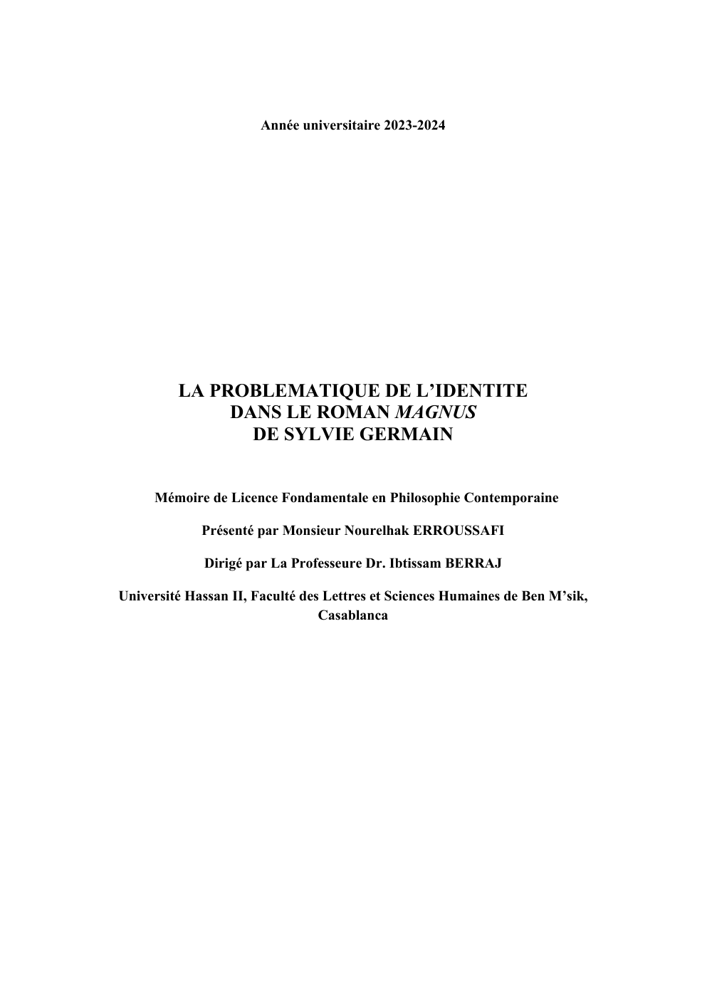 Prévisualisation du document la problématique de l’identité  dans Magnus de Sylvie Germain