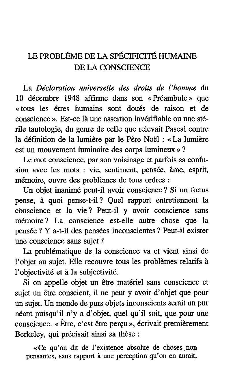 Prévisualisation du document LA PROBLÉMATIQUE DU SUJET: LA CONSCIENCE