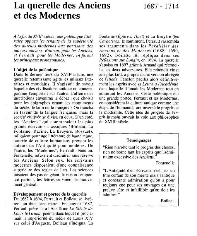 Prévisualisation du document La querelle des Ancienset des Modernes.