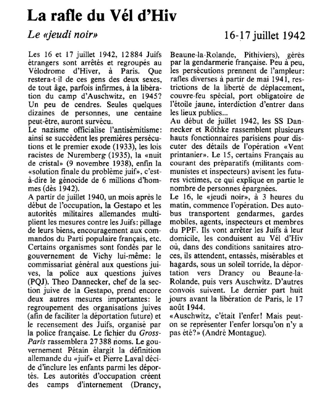 Prévisualisation du document La rafle du Vél d'HivLe «jeudi noir».
