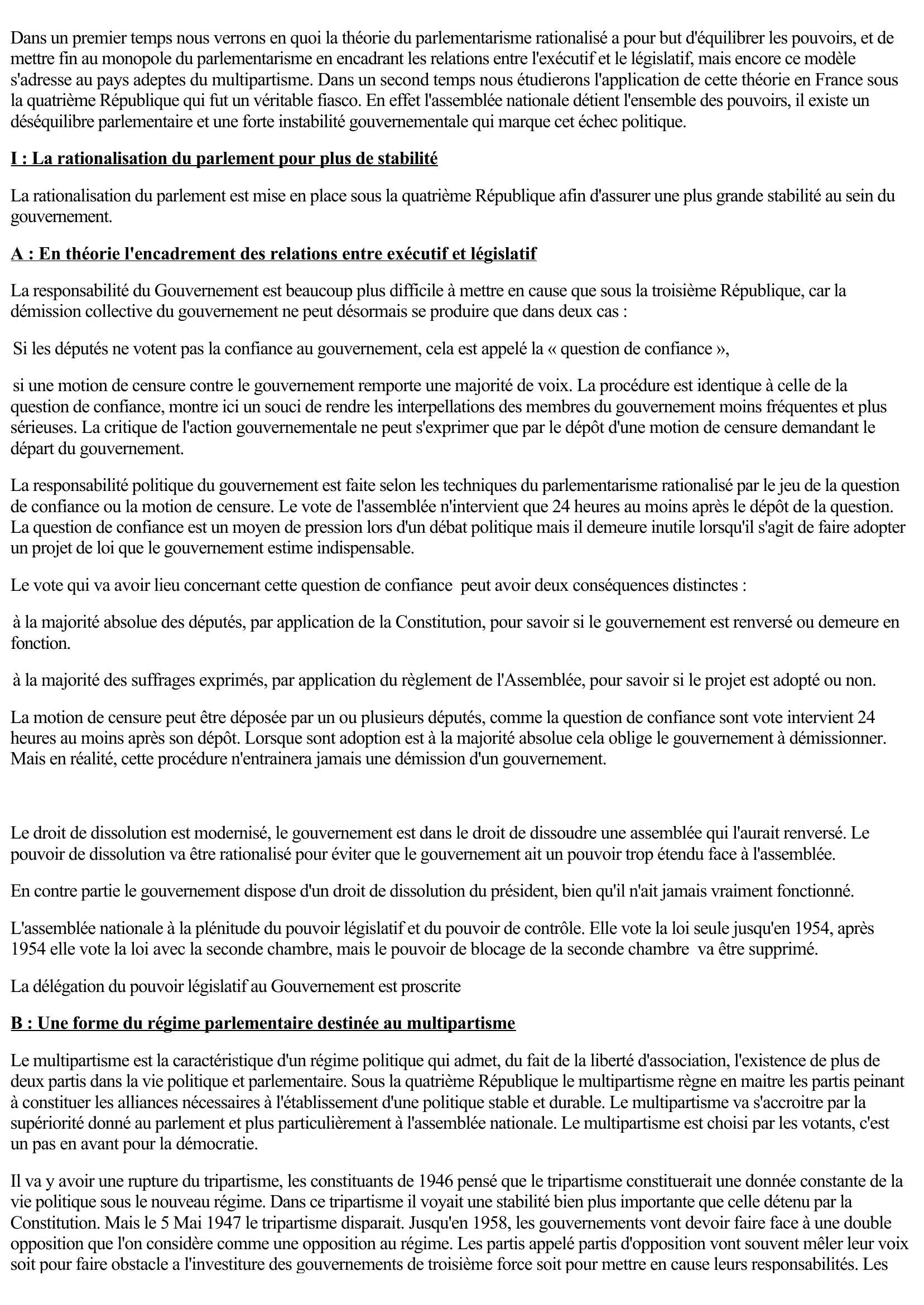 Prévisualisation du document La rationalisation du parlement sous la quatrième République.