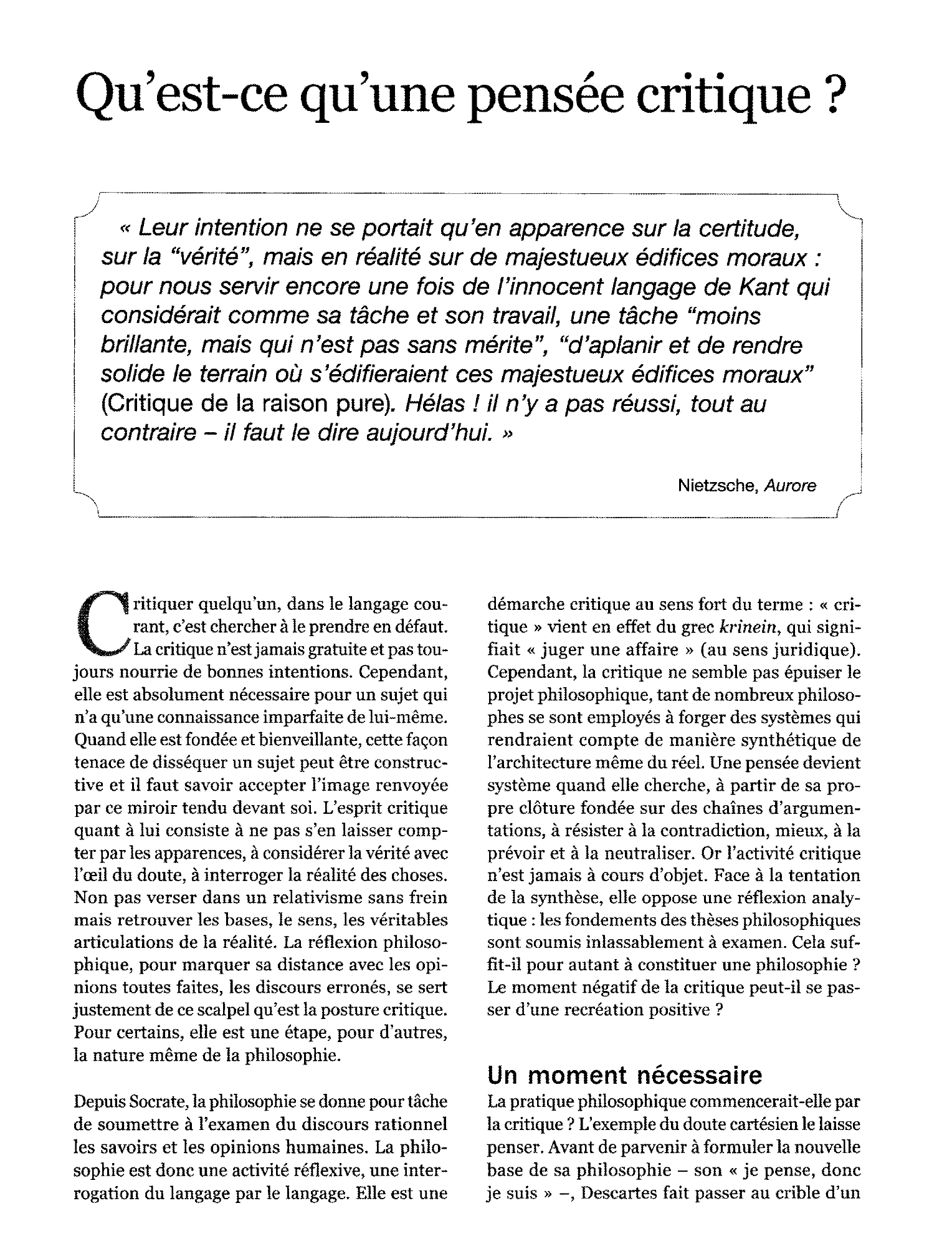 Prévisualisation du document LA RÉFLEXION ET L'ESPRIT CRITIQUE