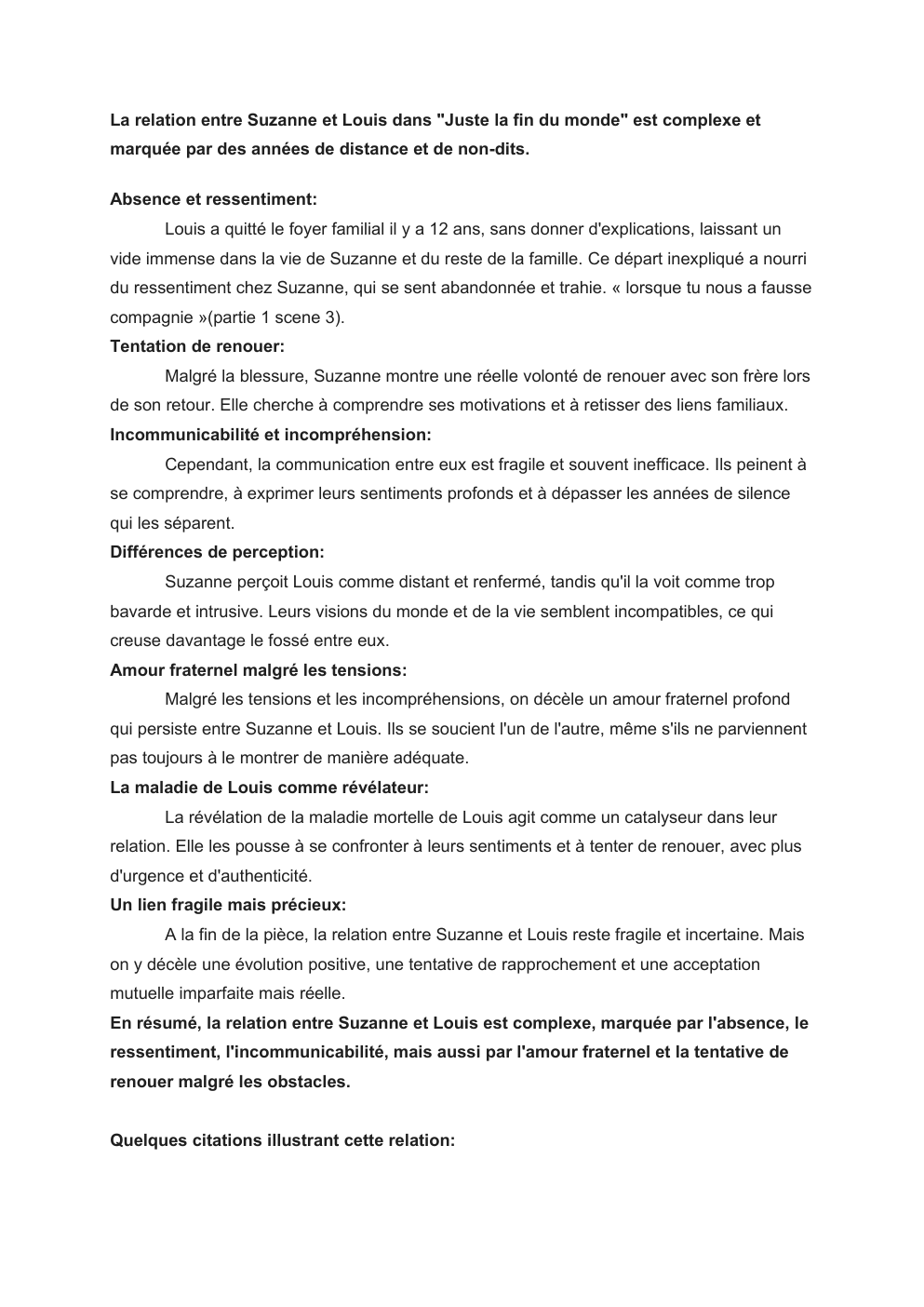 Prévisualisation du document La relation entre Suzanne et Louis dans "Juste la fin du monde"