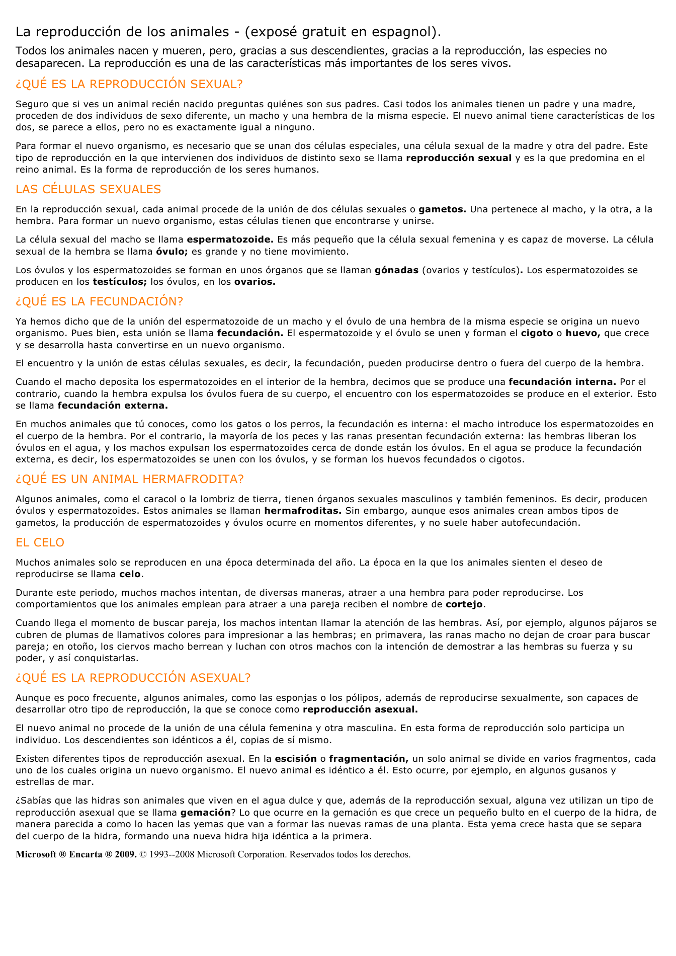 Prévisualisation du document La reproducción de los animales - (exposé gratuit en espagnol).