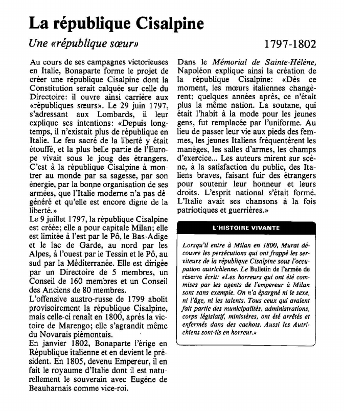Prévisualisation du document La république CisalpineUne «république soeur».