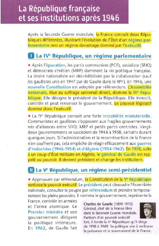 Prévisualisation du document La République française
et ses institutions après 1946
Après la Seconde Guerre mondiale, a France connaît deux Républiques différentes, illustrant...
