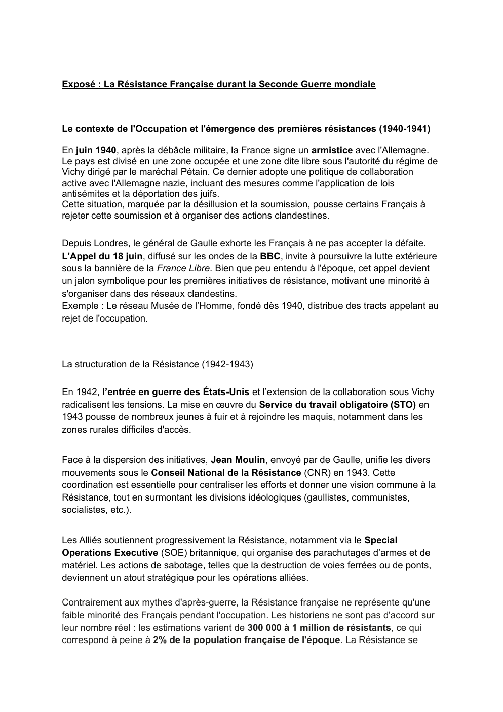 Prévisualisation du document La Résistance Française durant la Seconde Guerre mondiale