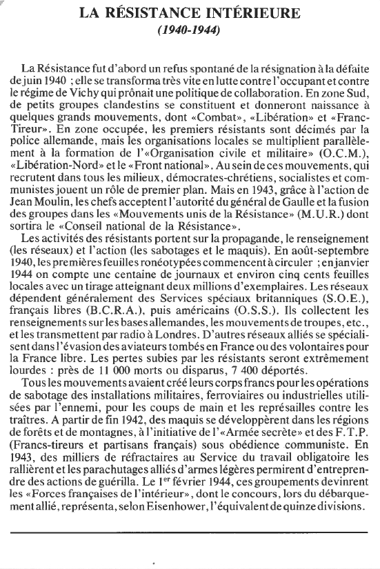 Prévisualisation du document LA RÉSISTANCE INTÉRIEURE(1940-1944) (HISTOIRE).