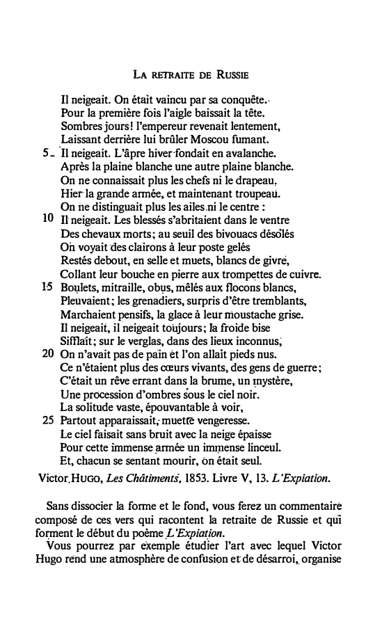 Prévisualisation du document La  RETRAITE DE RUSSIE - Victor HuGO, Les Châtiments, 1853. Livre V, 13. L'Expiation.