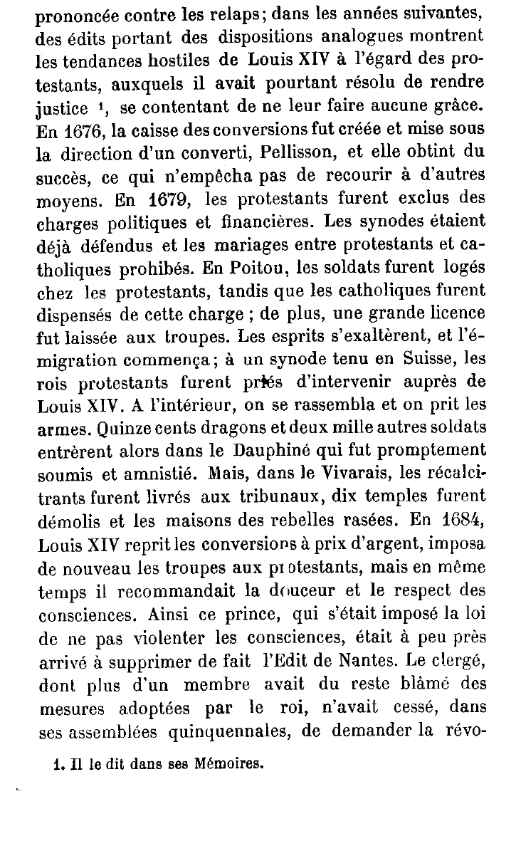 Prévisualisation du document La révocation de l'Edit de Nantes et ses conséquences. Jugement sur cet acte de Louis XIV