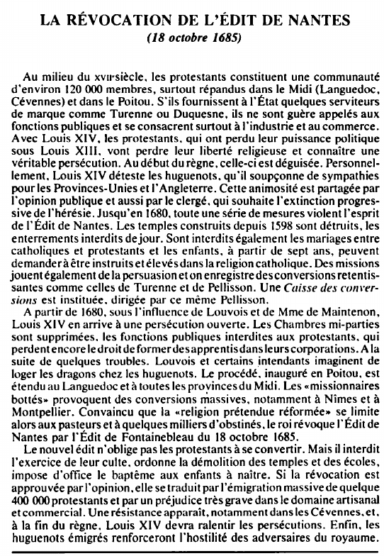 Prévisualisation du document LA RÉVOCATION DE L'ÉDIT DE NANTES(18 octobre 1685) - HISTOIRE.