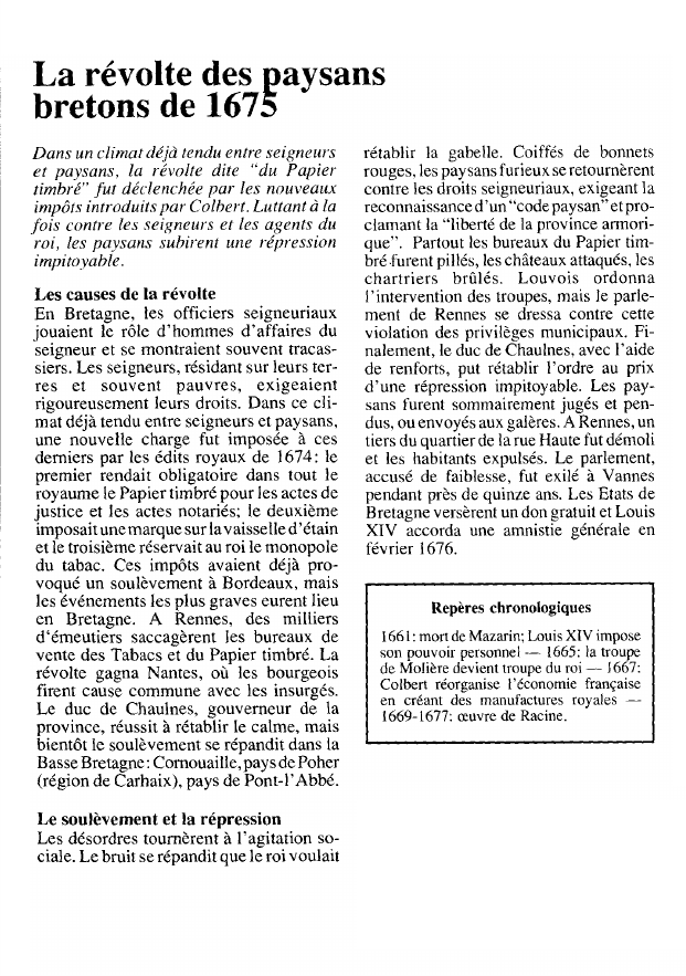 Prévisualisation du document La révolte des paysans bretons de 1675 (histoire).