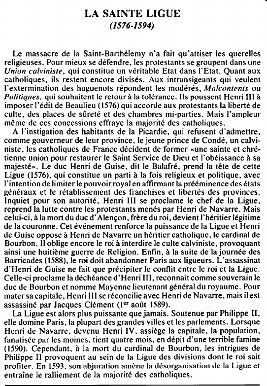 Prévisualisation du document LA SAINTE LIGUE(1576-1594) - HISTOIRE.
