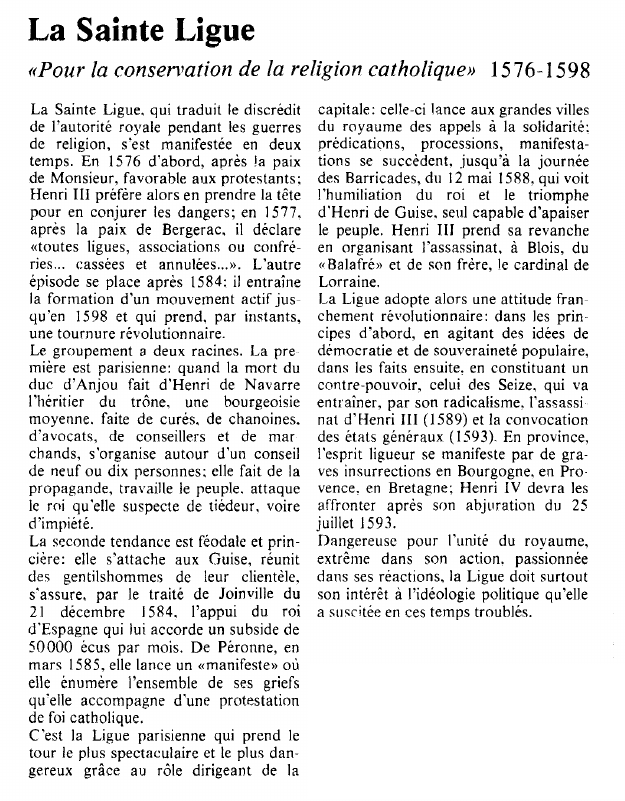 Prévisualisation du document La Sainte Ligue«Pour la conservation de la religion catholique».