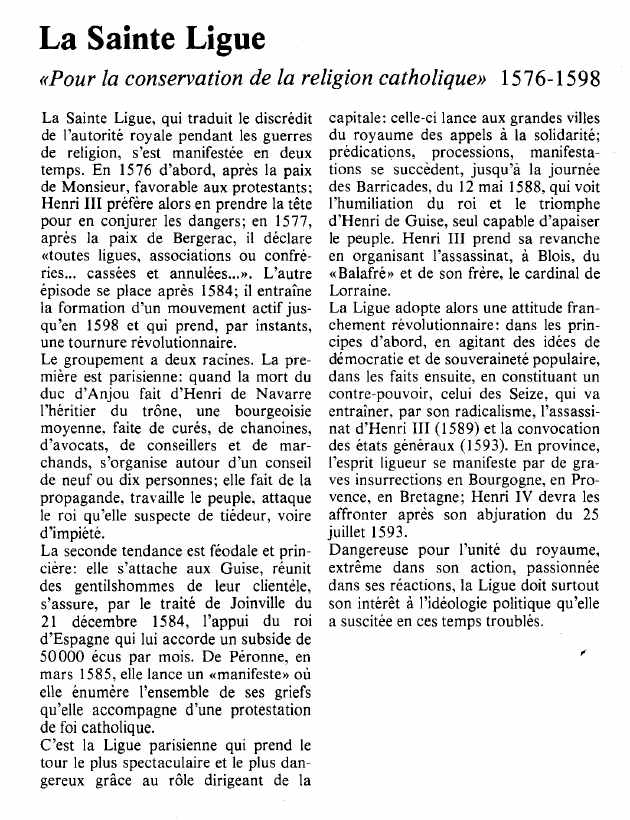 Prévisualisation du document La Sainte Ligue«Pour la conservation de la religion catholique».