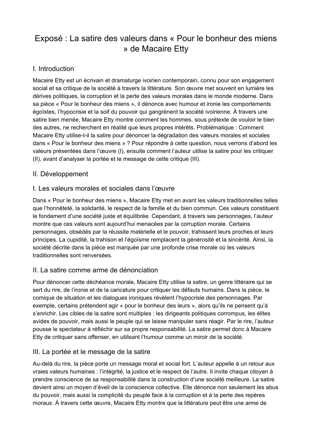 Prévisualisation du document La satire des valeurs dans pour le bonheur des miens de Macaire ETTY