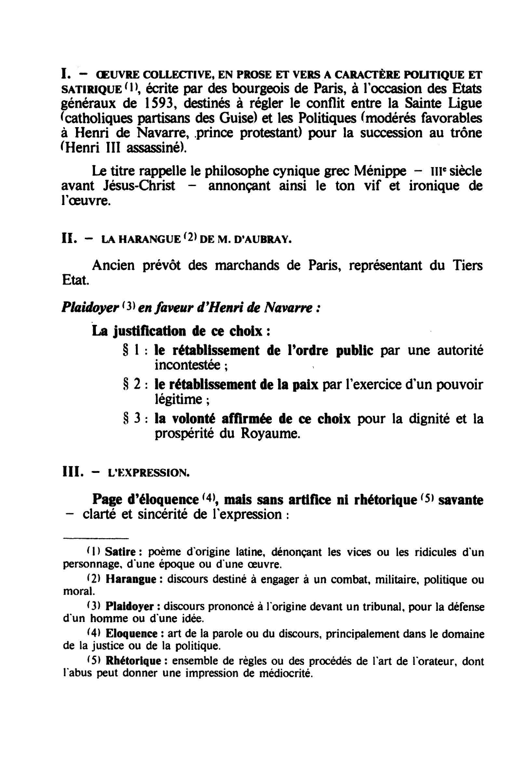 Prévisualisation du document LA SATIRE MÉNIPPÉE : UN ROI FAIT PAR LA NATURE - EXTRAIT DE LA HARANGUE DE M. D'AUBRAY