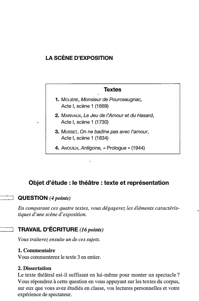 Prévisualisation du document LA SCÈNE D'EXPOSITION (corpus corrigé)