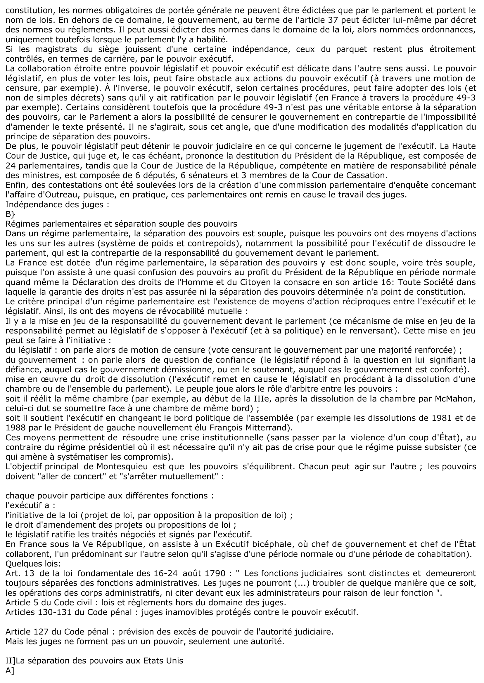 Prévisualisation du document La Séparation des pouvoirs; comparaison entre la France et les Etats unis