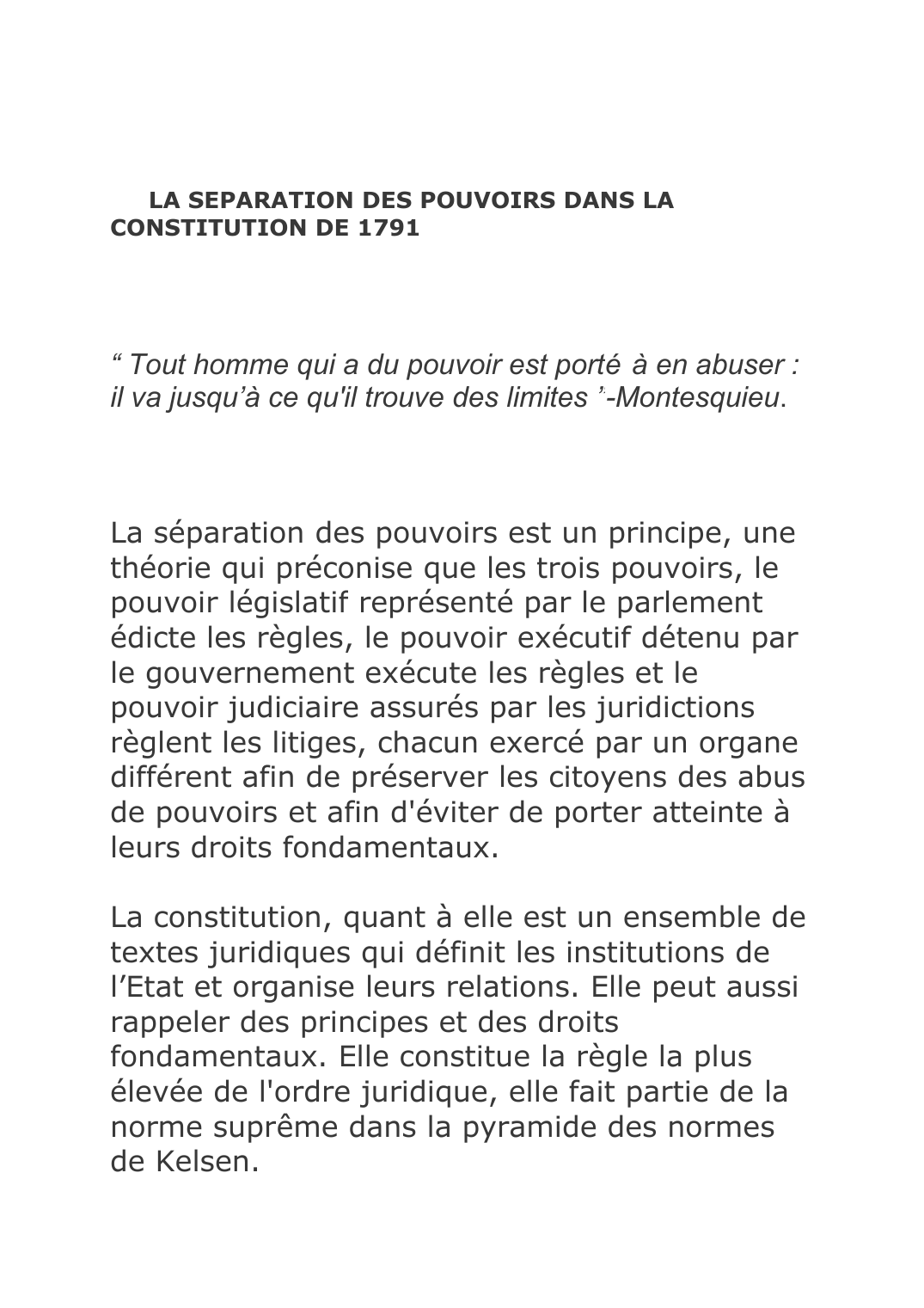 Prévisualisation du document LA SEPARATION DES POUVOIRS DANS LA CONSTITUTION DE 1791