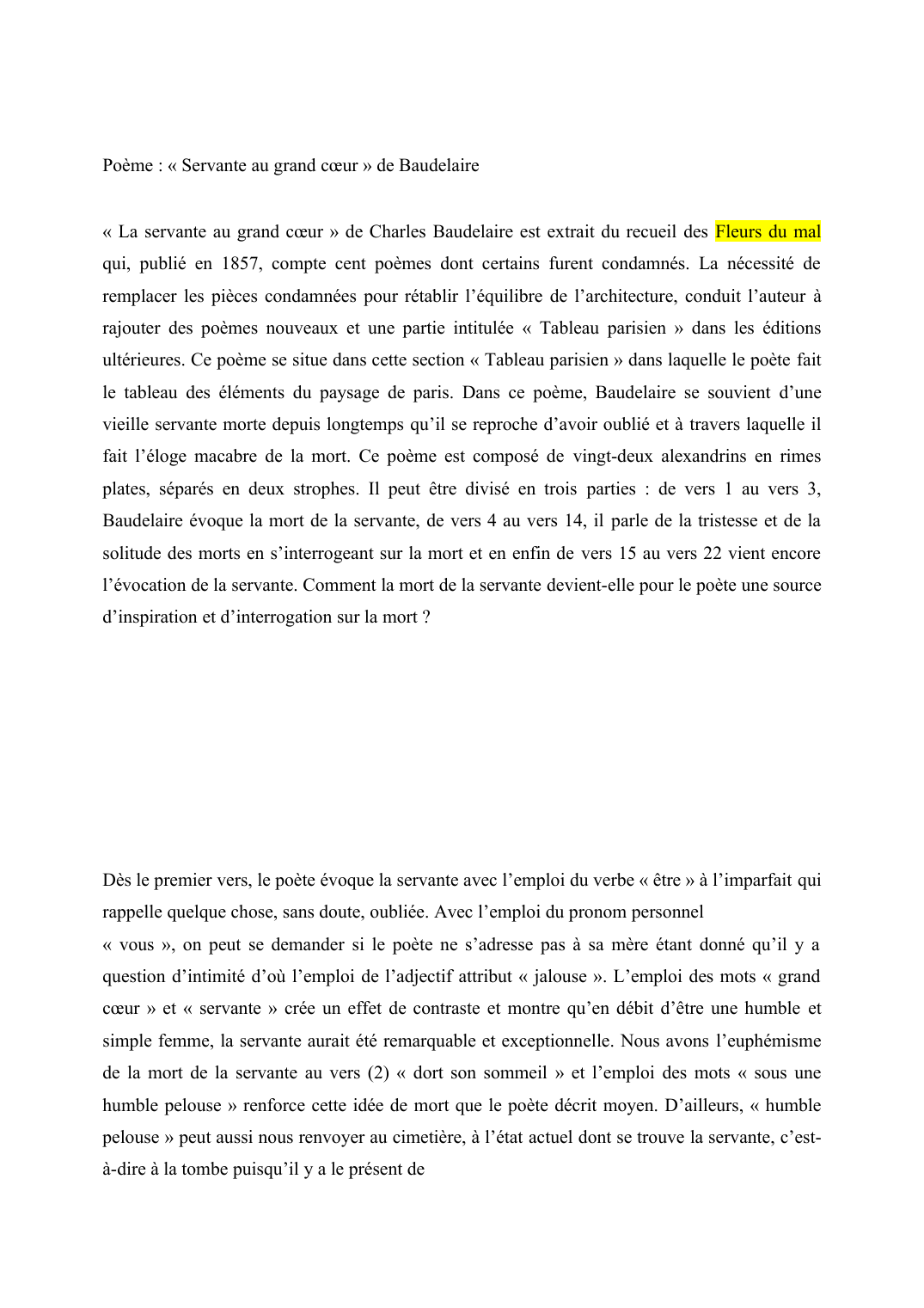 Prévisualisation du document La Servante au grand coeur de Baudelaire - commentaire linéaire