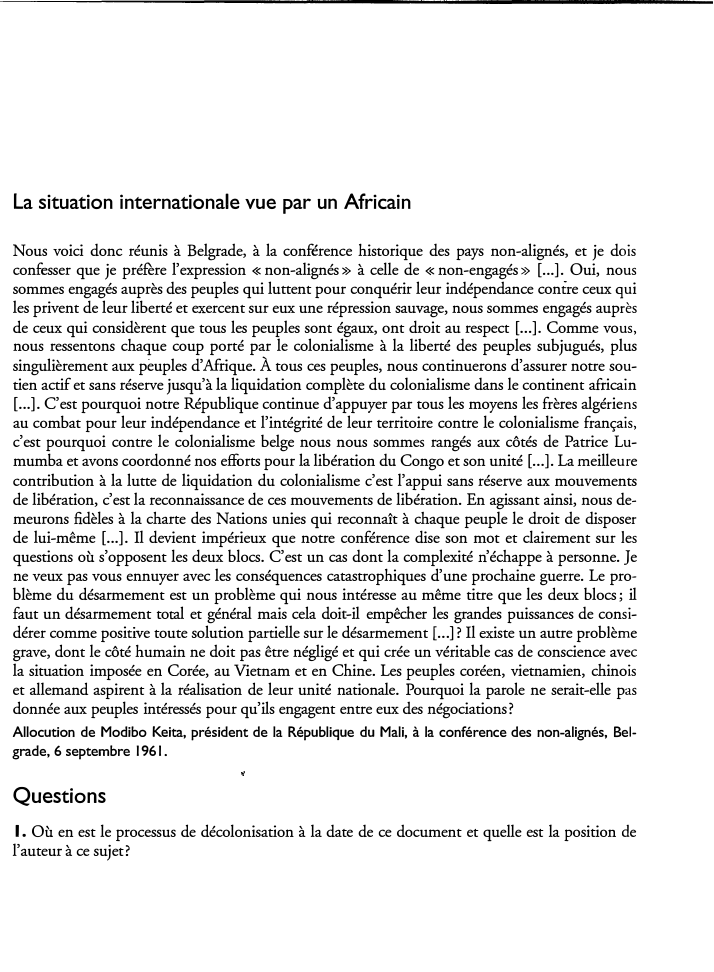 Prévisualisation du document La situation internationale vue par un Africain
Nous voici donc réunis à Belgrade, à la conférence...