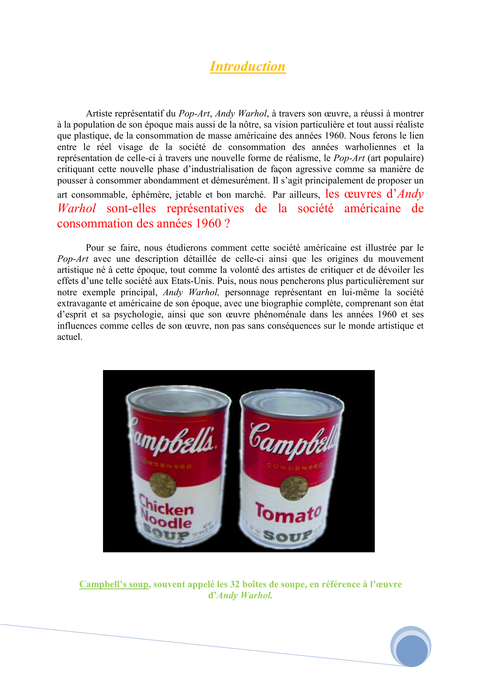 Prévisualisation du document La société de consommation américaine des années 1960, à travers Andy Warhol et son oeuvre