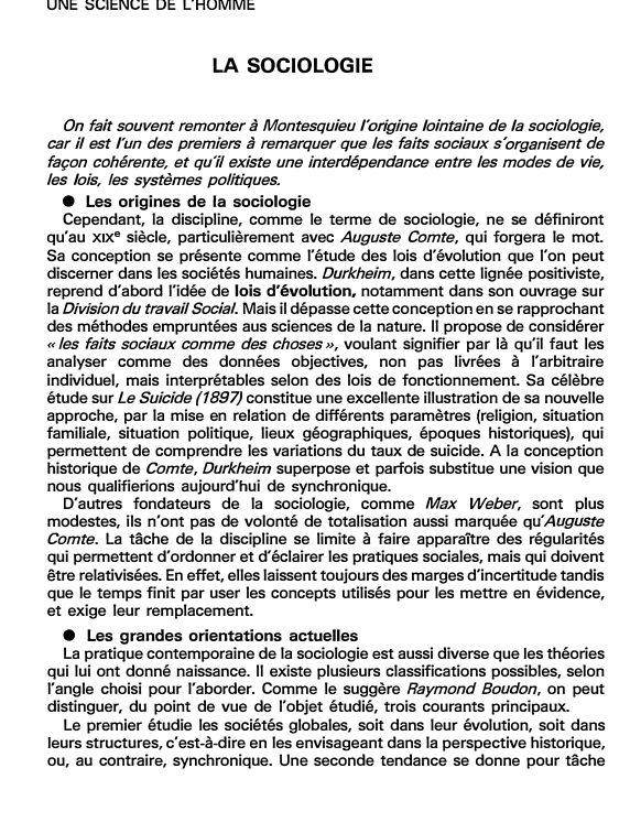 Prévisualisation du document LA SOCIOLOGIE (fiche bac)