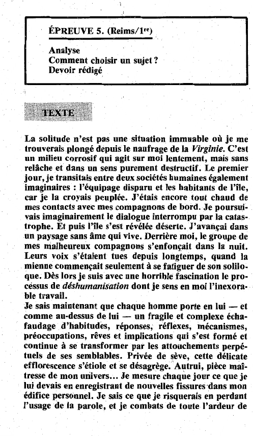 Prévisualisation du document La solitude - Michel TOURNIER, Vendredi ou les limbes du Pacifique.