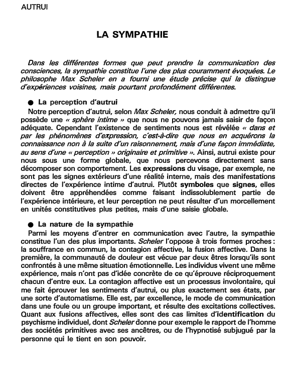 Prévisualisation du document LA SYMPATHIE (fiche bac)