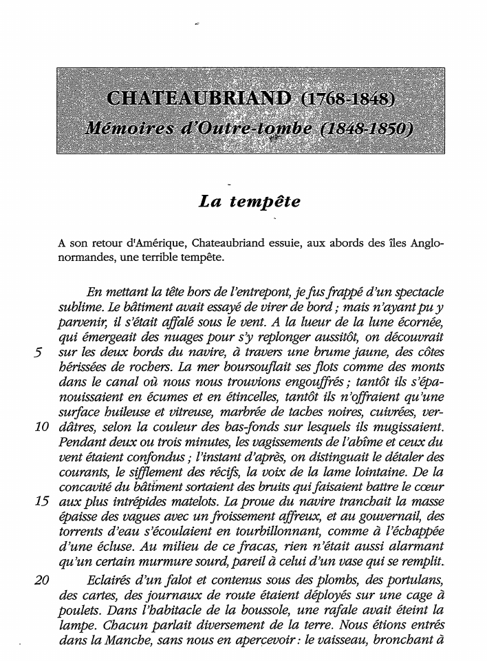 Prévisualisation du document La tempête - In Mémoires d'Outre-tombe, VII, 7 de Chateaubriand (commentaire)