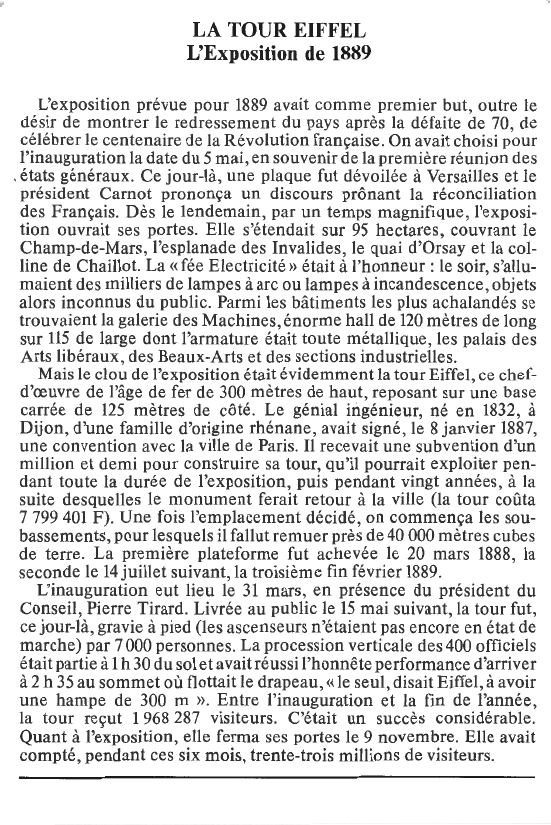 Prévisualisation du document LA TOUR EIFFELL'Exposition de 1889 (HISTOIRE).