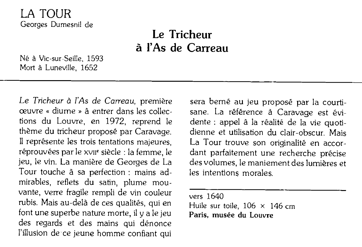 Prévisualisation du document LA TOUR Georges Dumesnil de : Le Tricheur à l'As de Carreau