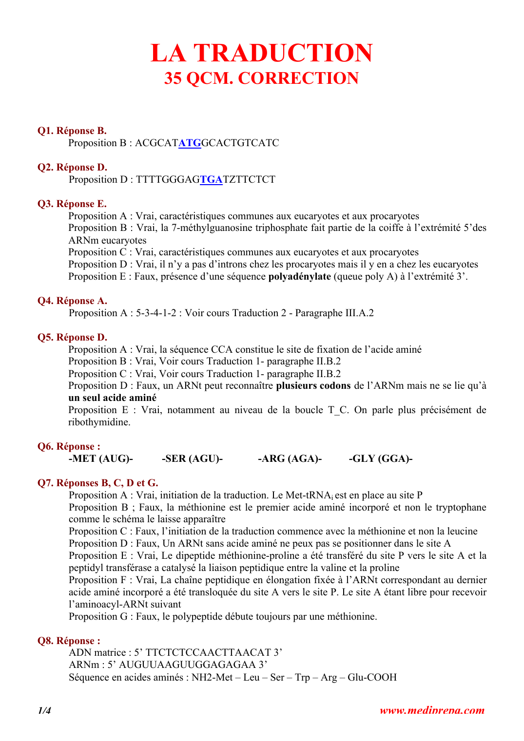 Prévisualisation du document LA TRADUCTION35 QCM.