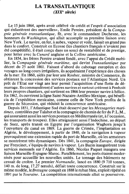 Prévisualisation du document LA TRANSATLANTIQUE(XIXe siècle) (HISTOIRE).
