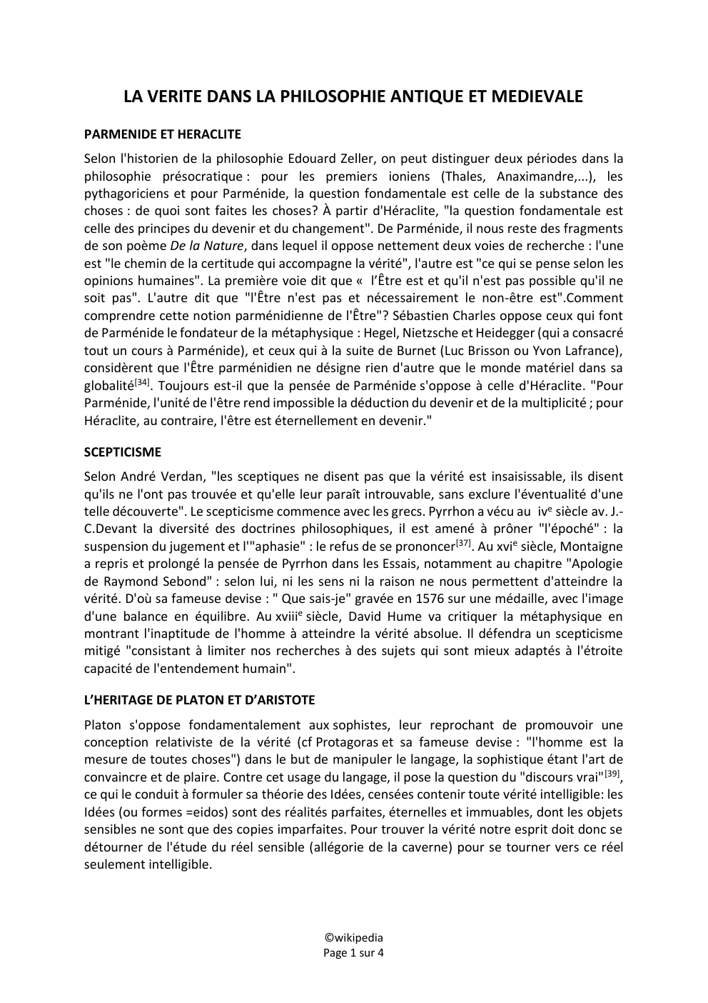 Prévisualisation du document LA VERITE DANS LA PHILOSOPHIE ANTIQUE ET MEDIEVALE PARMENIDE ET HERACLITE