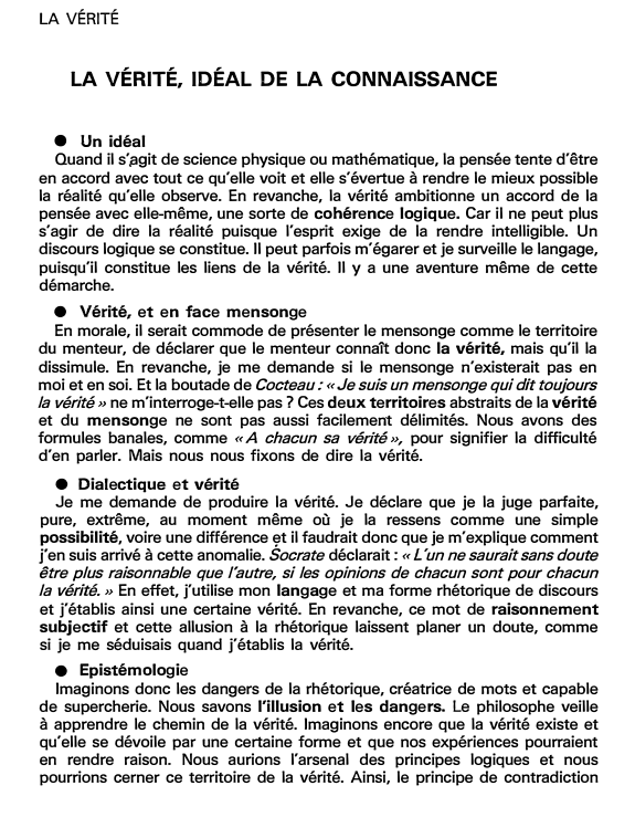 Prévisualisation du document LA VÉRITÉ, IDÉAL DE LA CONNAISSANCE (fiche bac)