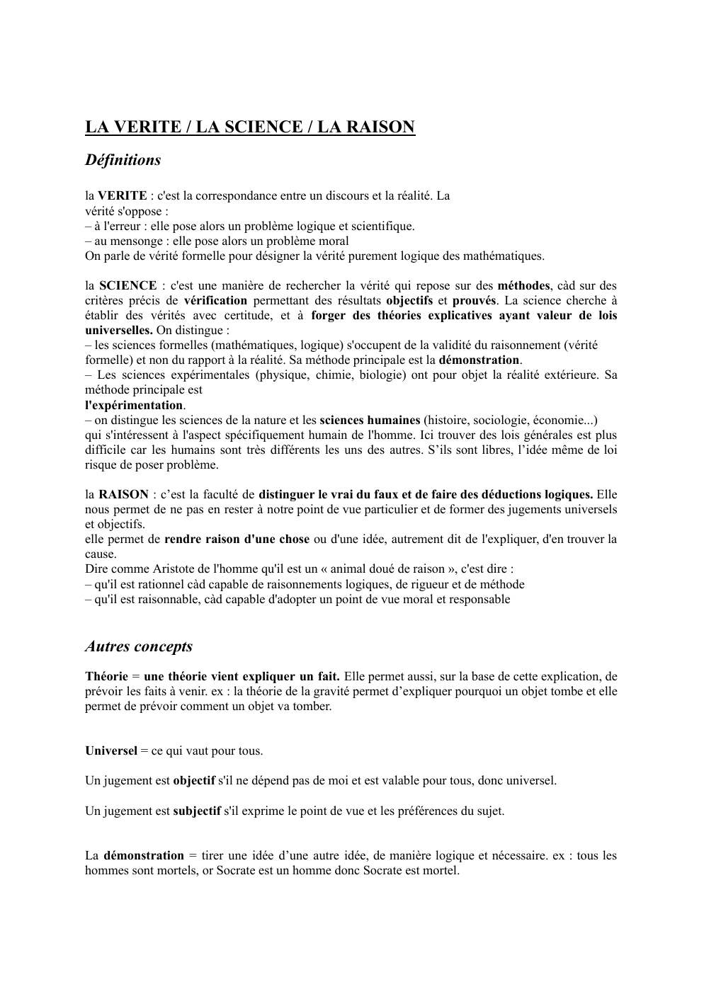 Prévisualisation du document LA VERITE / LA SCIENCE / LA RAISON