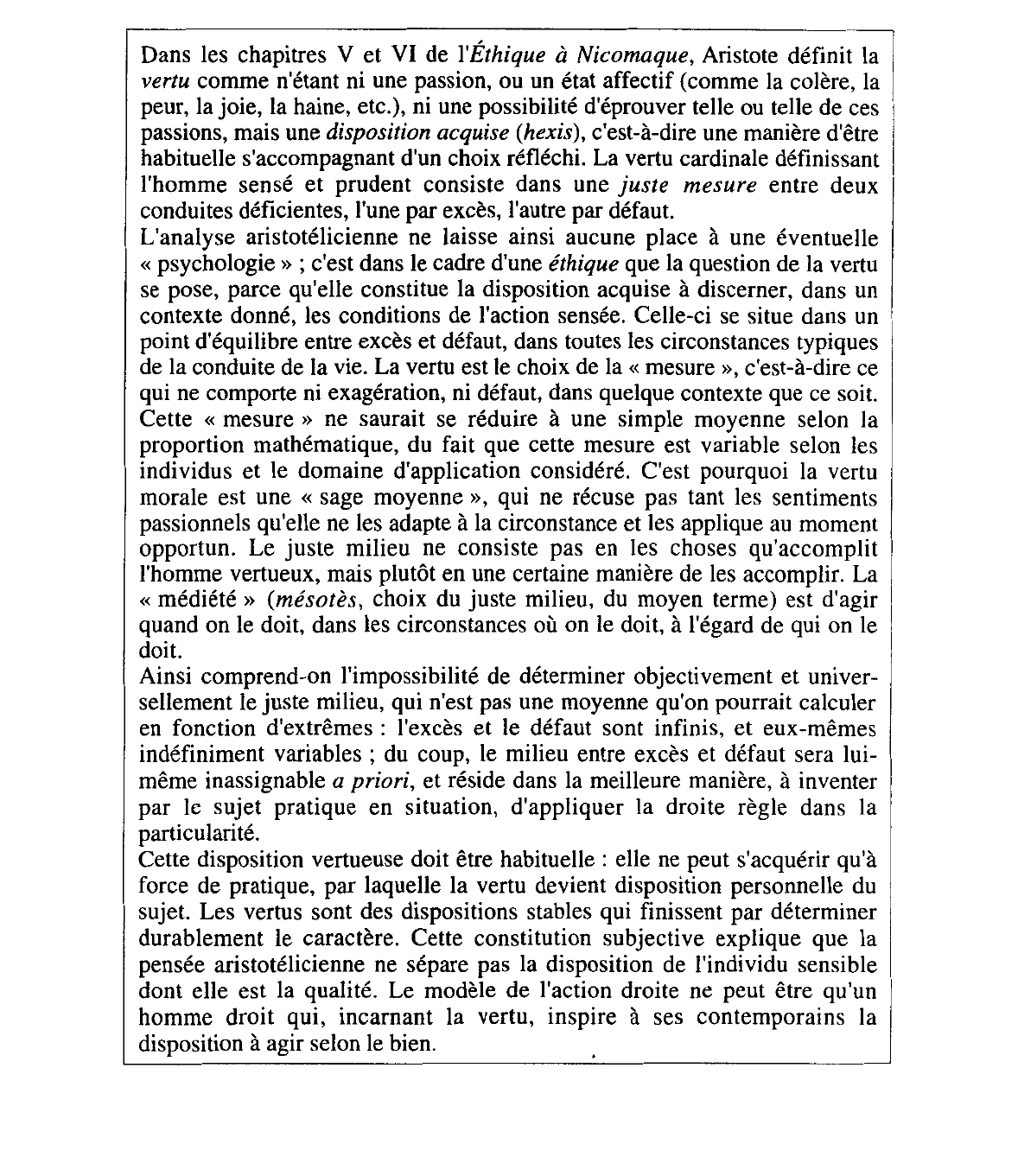 Prévisualisation du document La vertu comme juste moyenne: Aristote, Éthique à Nicomaque, II, chap. VI