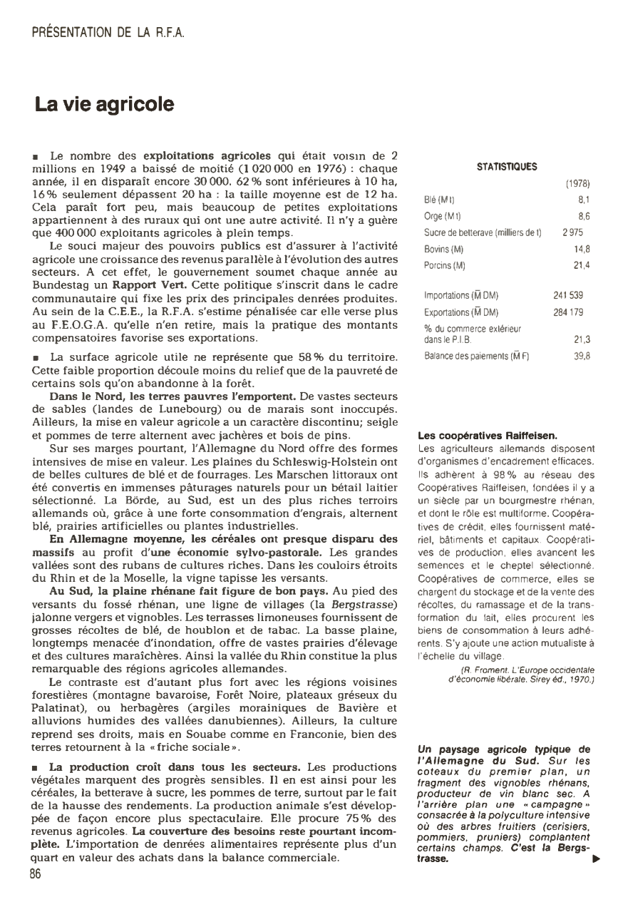 Prévisualisation du document La vie agricolePRÉSENTATION DE LA R.F.A. (en 1980)