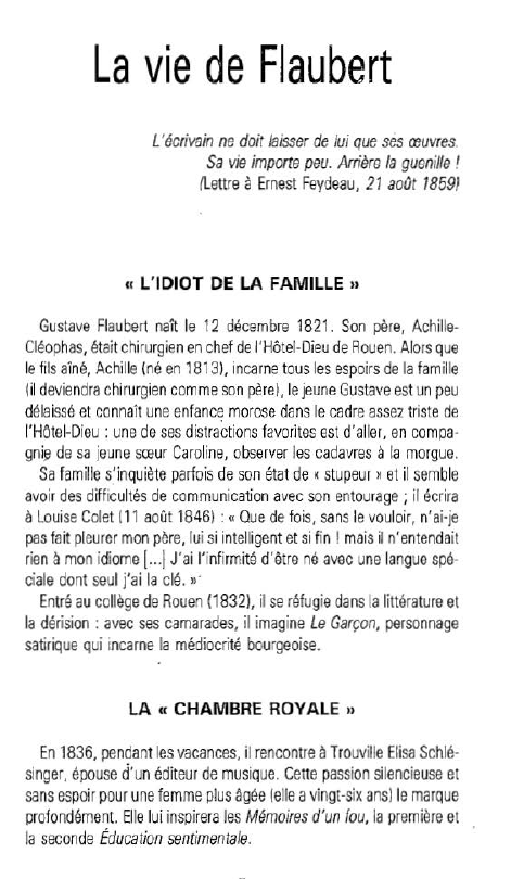 Prévisualisation du document La vie de Flaubert
L'écrivain ne doit laisser de lui que sés œuvres.
Sa vie importe peu. Arrière la guenille...