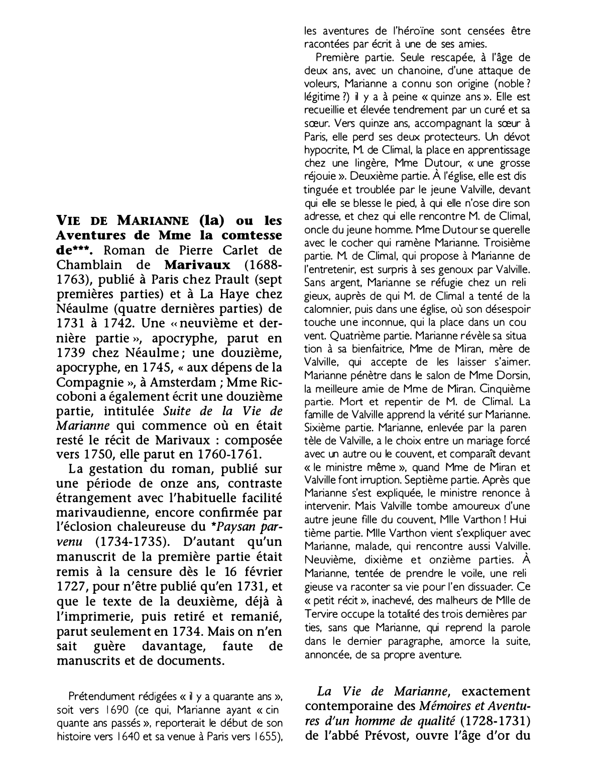 Prévisualisation du document La Vie de Marianne ou les Aventures de Mme la comtesse de *** de Marivaux (résumé & analyse)