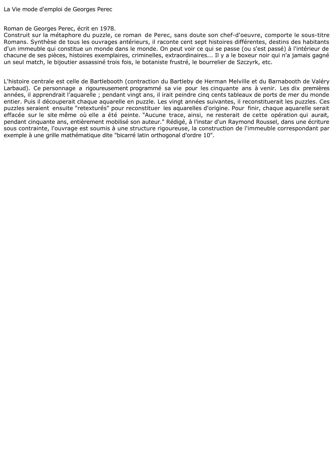 Prévisualisation du document La Vie mode d'emploi de Georges Perec (Résumé & Analyse)