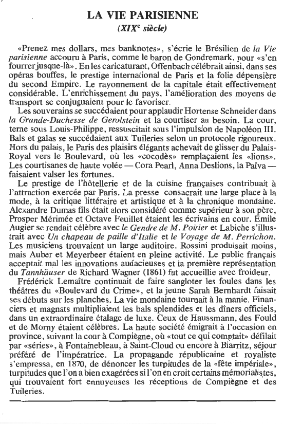 Prévisualisation du document LA VIE PARISIENNE(XIXe siècle) (HISTOIRE).