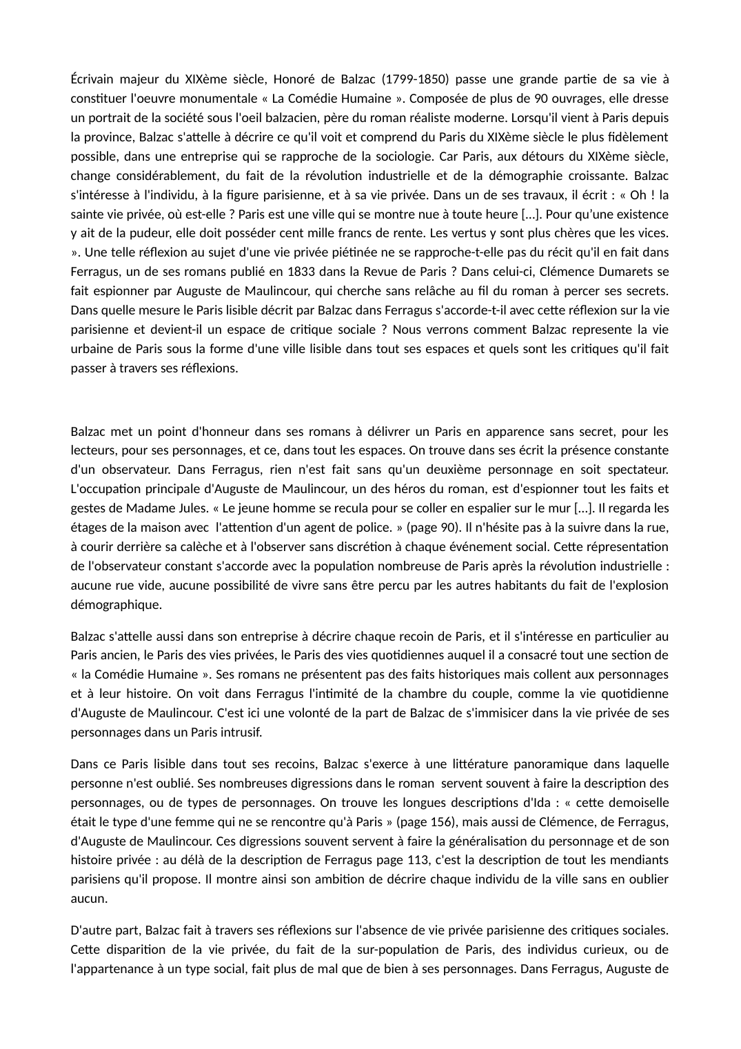 Prévisualisation du document La vie privée dans Ferragus, Balzac, Dissertation L1