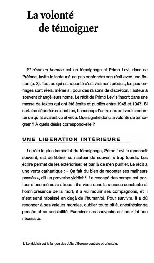 Prévisualisation du document La volonté de témoigner: Si c'est un homme (1947) de Primo Levi